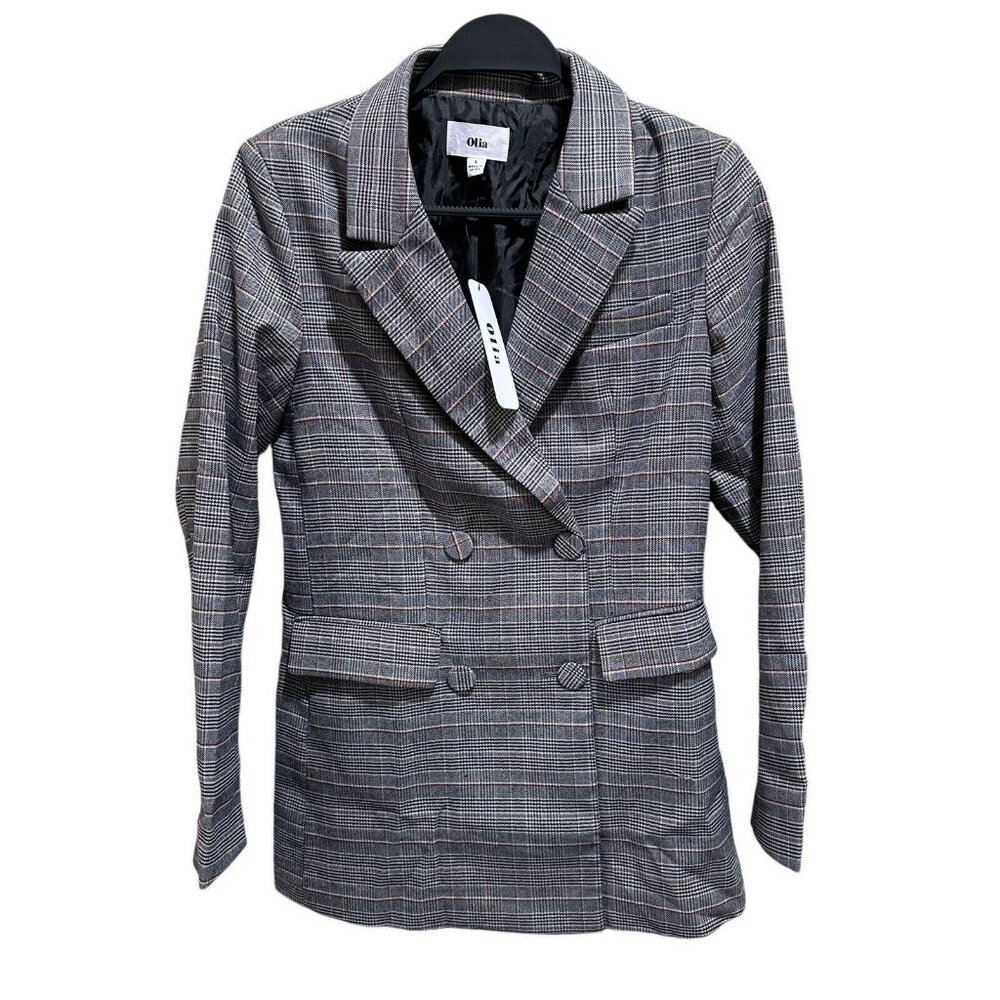 Olia Womens Size S Gray Glen Plaid Double Breasted Blazer Jacket NWT NEW
